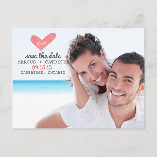 Tarjeta postal de aviso de fecha con corazón pinta (Anverso)