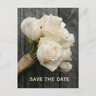 Tarjeta Postal de Aviso de Fecha con Rosas Blancas