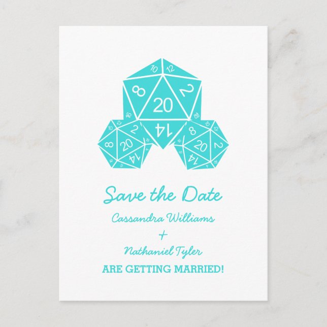 Tarjeta Postal de Aviso de Fecha de Aqua D20 Dados (Anverso)