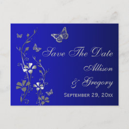 Tarjeta postal de aviso de fecha de azul, mariposa