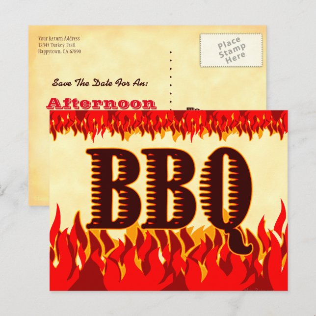 Tarjeta postal de aviso de fecha de barbacoa con l (Anverso / Reverso)