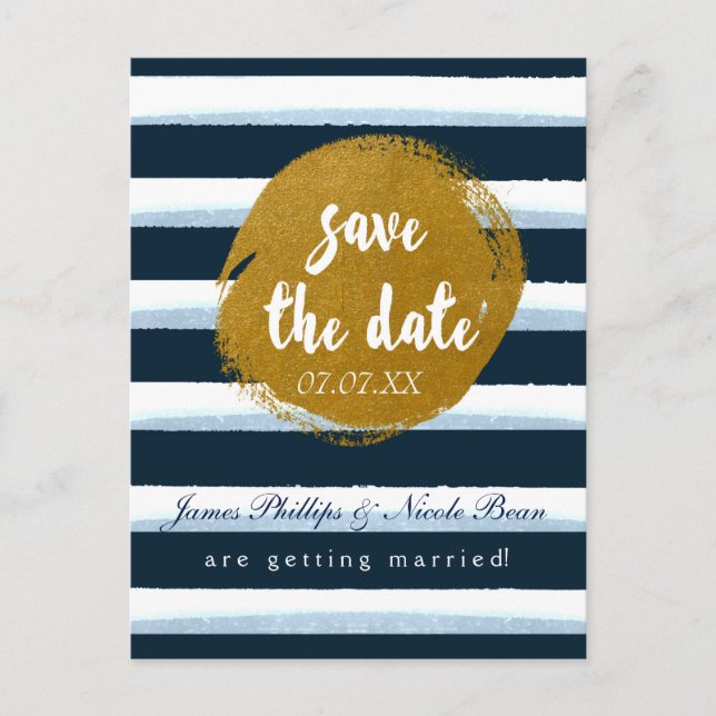 Tarjeta postal de aviso de fecha de Blue Striped & (Anverso)