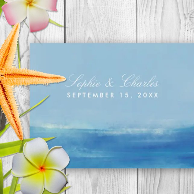 Tarjeta postal de aviso de fecha de boda con acuar (Elegant watercolor beach theme save the date)