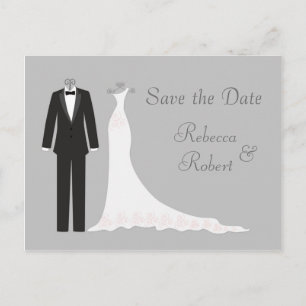 Tarjeta postal de aviso de fecha de boda con esmoq