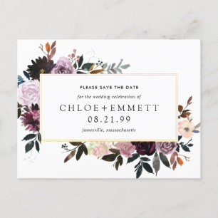 Tarjeta postal de aviso de fecha de boda con flore