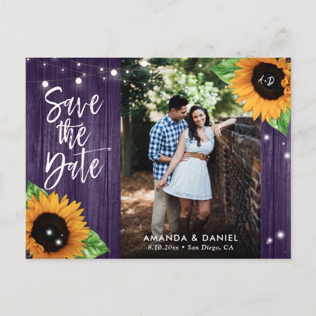 Tarjeta postal de aviso de fecha de boda con giras (Anverso)