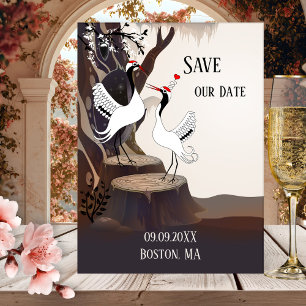 Tarjeta postal de aviso de fecha de boda con grull