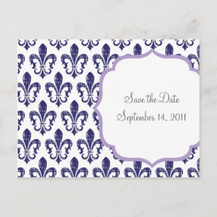 Tarjeta postal de aviso de fecha de boda Navy/Lave