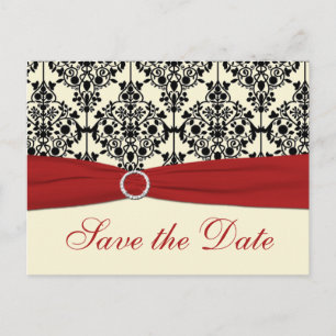 Tarjeta postal de aviso de fecha de boda Rojo, Mar