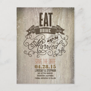 Tarjeta postal de aviso de fecha de bodas Eat Drin