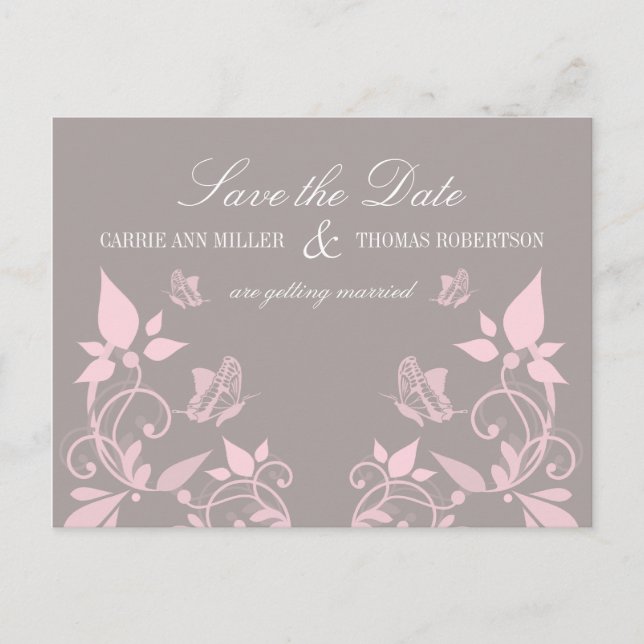 Tarjeta Postal de Aviso de Fecha de Bodas Floral d (Anverso)