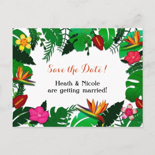 Tarjeta Postal de Aviso de Fecha de Jardín Tropica (Anverso)