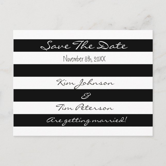 Tarjeta Postal de aviso de fecha de negro y blanco (Anverso)