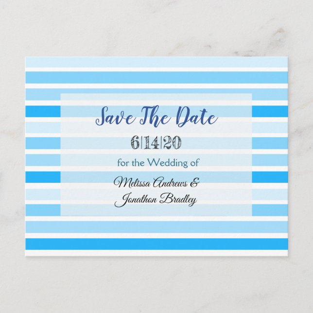 Tarjeta postal de aviso de fecha de rayas azules (Anverso)