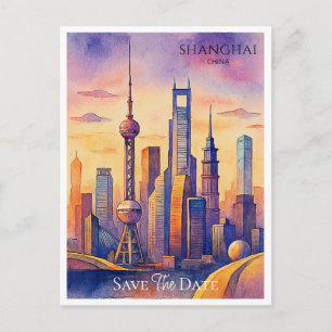 Tarjeta Postal de Aviso de Fecha de Shanghai China