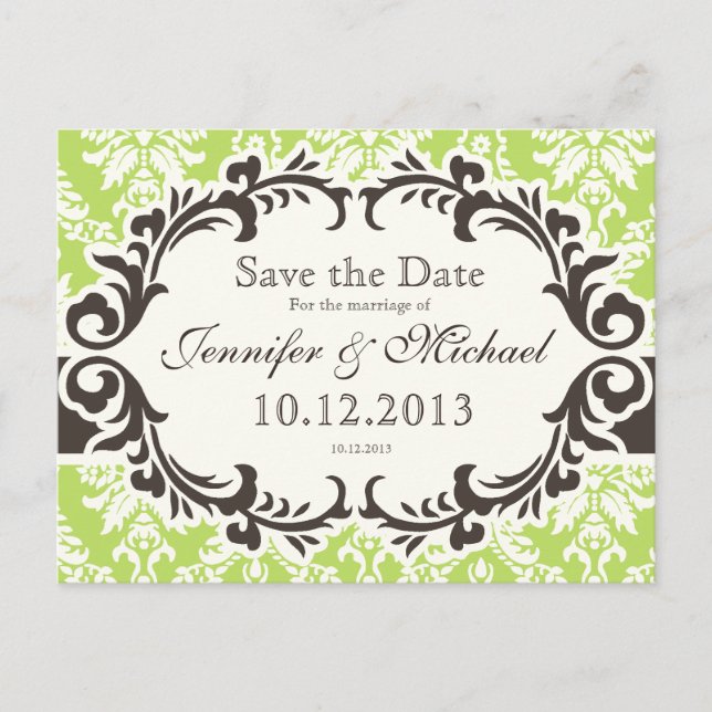 Tarjeta postal de aviso de Green Damask (Anverso)