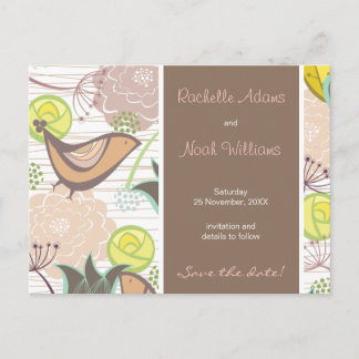 Tarjeta Postal De Aviso De Jardín Floral De Pájaro