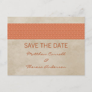 Tarjeta postal de aviso de Orange Rustic Damask