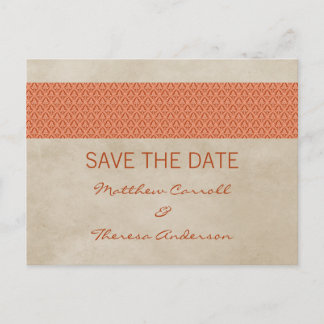 Tarjeta postal de aviso de Orange Rustic Damask