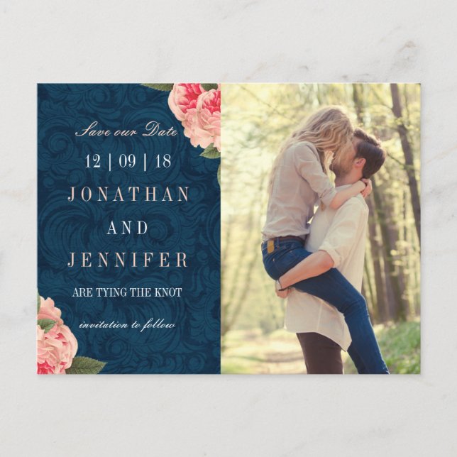 Tarjeta postal de aviso de Pretty Navy y Coral (Anverso)