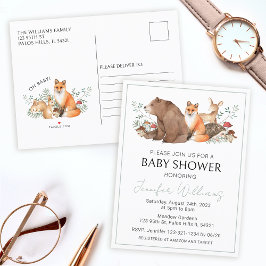 Tarjeta postal de baby shower de animales del bosq