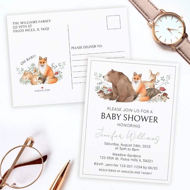 Tarjeta postal de baby shower de animales del bosq (Subido por el creador)
