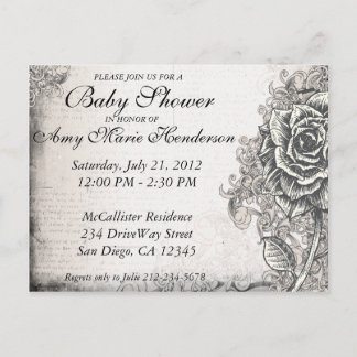 Tarjeta postal de baby shower de rosa elegante vin