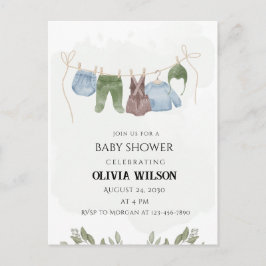 Tarjeta postal de baby shower en verde beige paste