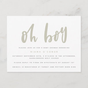 Tarjeta postal de baby shower Oh chico.