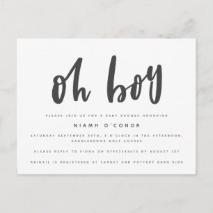 Tarjeta postal de baby shower Oh chico.