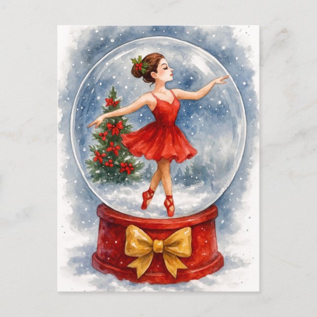 Tarjeta postal de bailarina de Navidad en bola de  (Anverso)