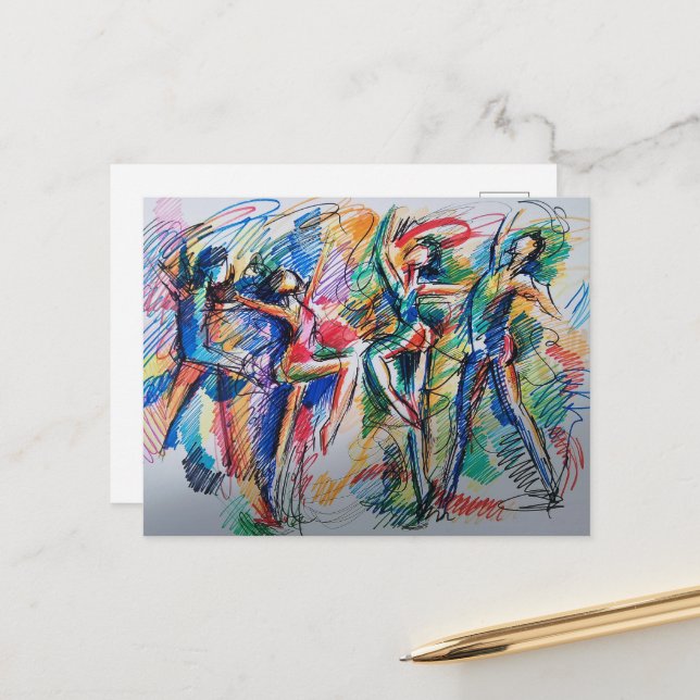 Tarjeta postal de bailarines abstractos Ritmo de M (Anverso/Reverso In Situ)