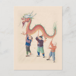 Tarjeta postal de baile de dragón china