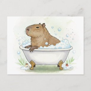Tarjeta postal de baño de Burbujas de Capibara Lin