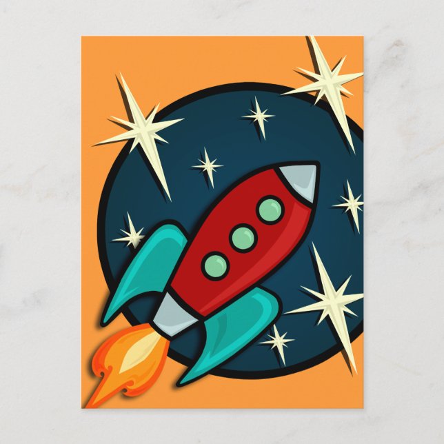 TARJETA POSTAL DE BARCO DE RETRO ROCKET (Anverso)