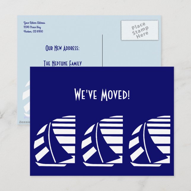 Tarjeta Postal de Barcos de Vela de Carreras Azul  (Anverso / Reverso)