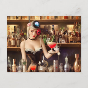 Tarjeta postal de barman de IA rubia