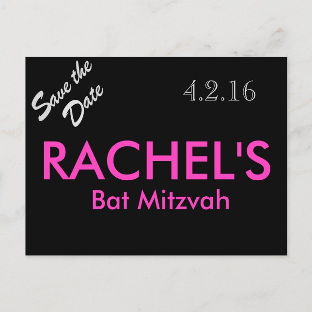 Tarjeta postal de Bat Mitzvah para guardar la fech (Anverso)
