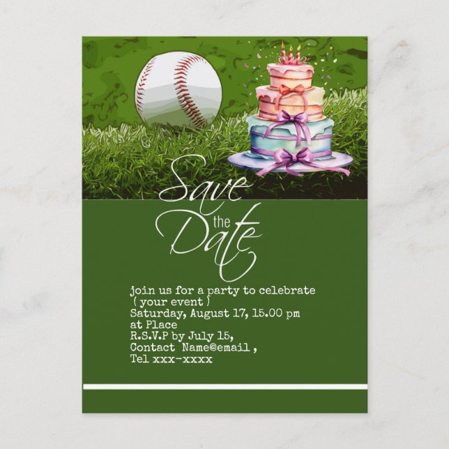 Tarjeta postal de béisbol para guardar la fecha en (Anverso)