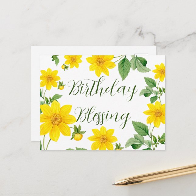 Tarjeta postal de bendición de cumpleaños floral (Anverso/Reverso In Situ)