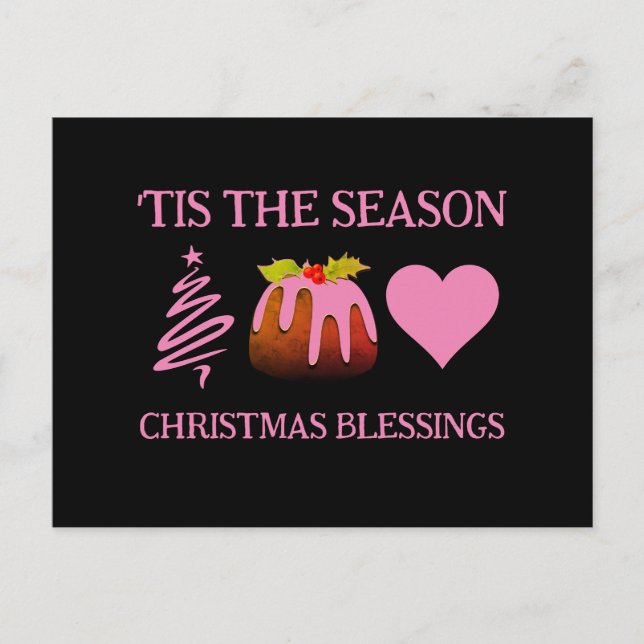 Tarjeta postal de BENDICIONES NAVIDEÑAS rosadas (Anverso)
