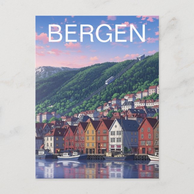 Tarjeta postal de Bergen Noruega (Anverso)