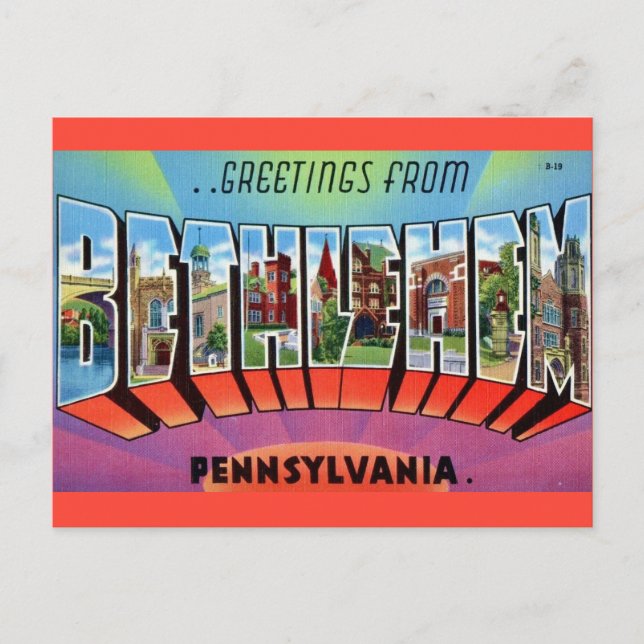 Tarjeta postal de Bethlehem PA (Anverso)