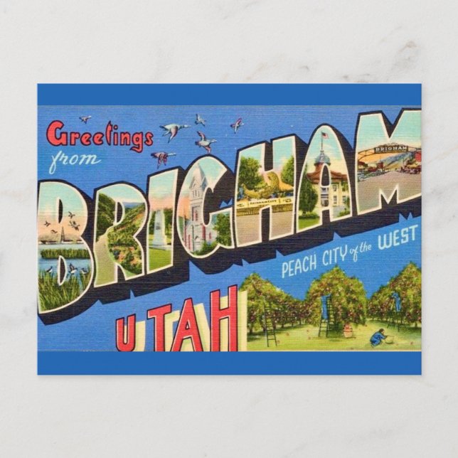 Tarjeta postal de bienvenida Brigham Utah (Anverso)