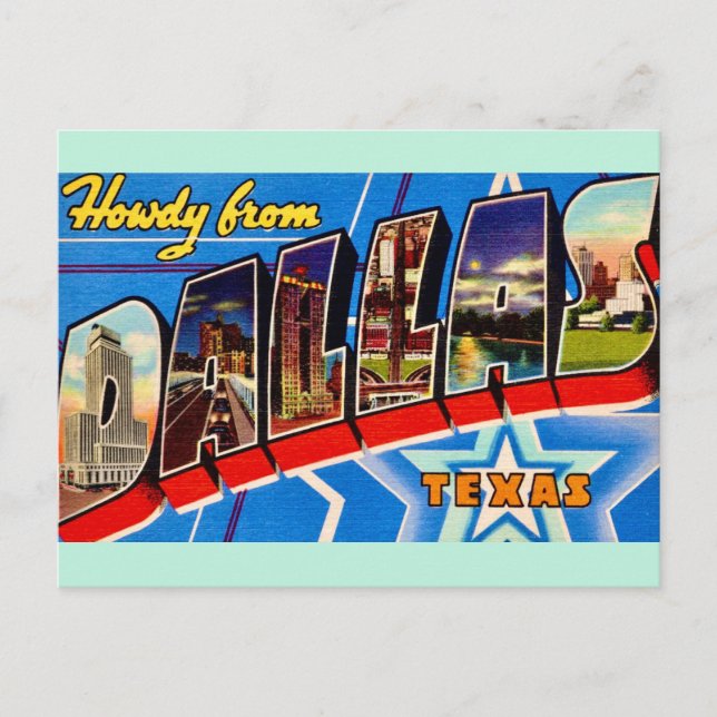 Tarjeta postal de bienvenida Dallas Texas Retro (Anverso)