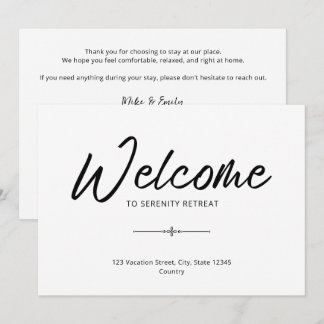 Tarjeta postal de bienvenida de Airbnb para alquil