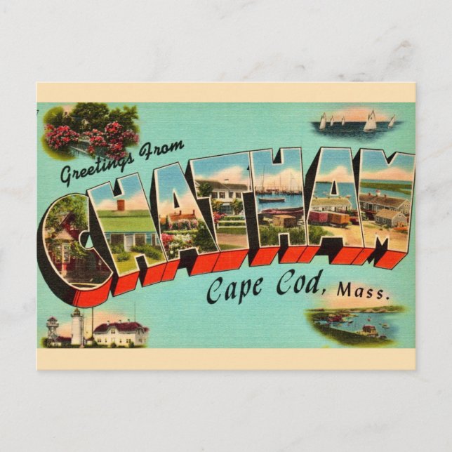 Tarjeta postal de bienvenida de Chatham Massachuse (Anverso)