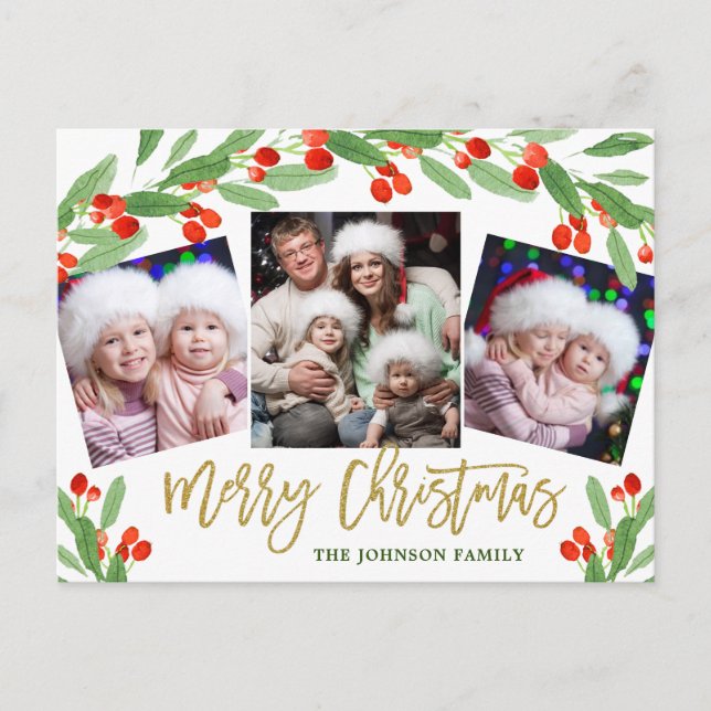 Tarjeta postal de bienvenida para Navidades Holly (Anverso)