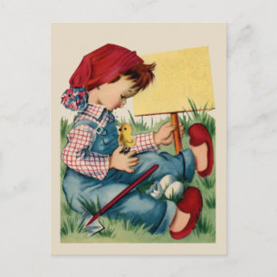 Tarjeta postal de bienvenida para niños de época