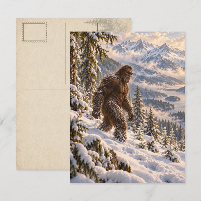 Tarjeta postal de Bigfoot de invierno profundo (Anverso / Reverso)